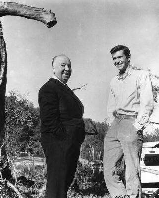 Alfred Hitchcock e Anthony Perkins sul set di Psycho 1960