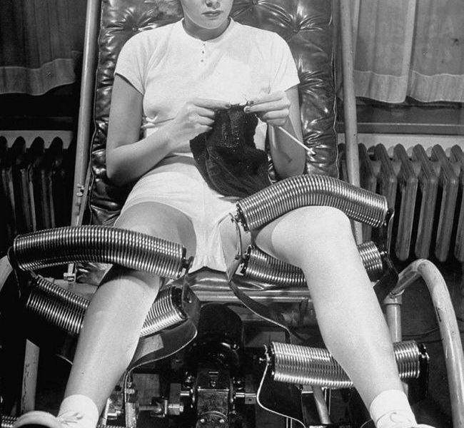 Macchina usata per sciogliere il grasso delle gambe, 1936