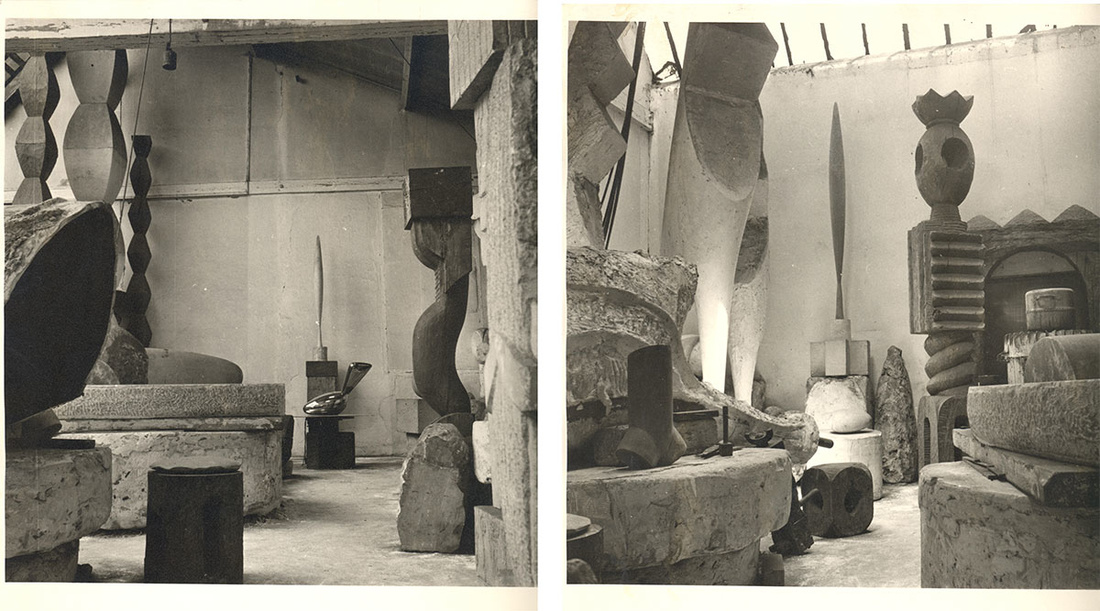 A sinistra: Brancusi, vue d'atelier, 1955; A destra: Atelier Brancusi, 11 Impasse Ronsin 15e, 1955. Immagini © Successione Brancusi - Tutti i diritti riservati ADAGP, Paris / Artist Rights Society (ARS), New York. Foto per gentile concessione di Paul Kasmin Galleria
