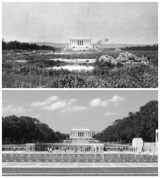 Il Lincoln Memorial nel 1917 rispetto ai giorni nostri. Foto da Library of Congress