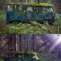 Autobus abbandonato che una volta era casa di qualcuno, nel profondo delle foreste della Norvegia